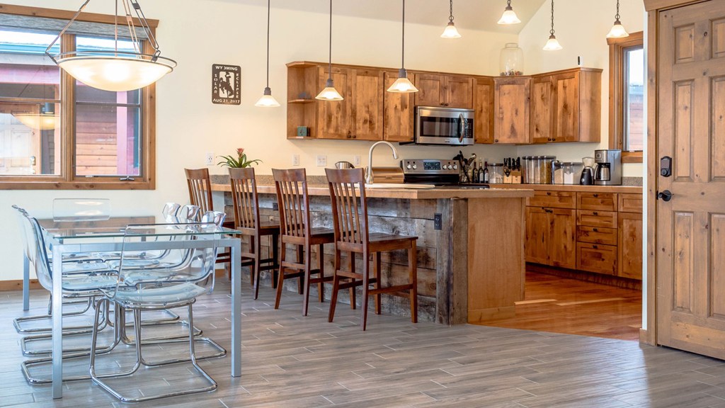 View of dining room and kitchen